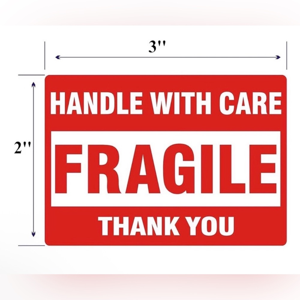 100 Red Fragile Handle With Care Stickers